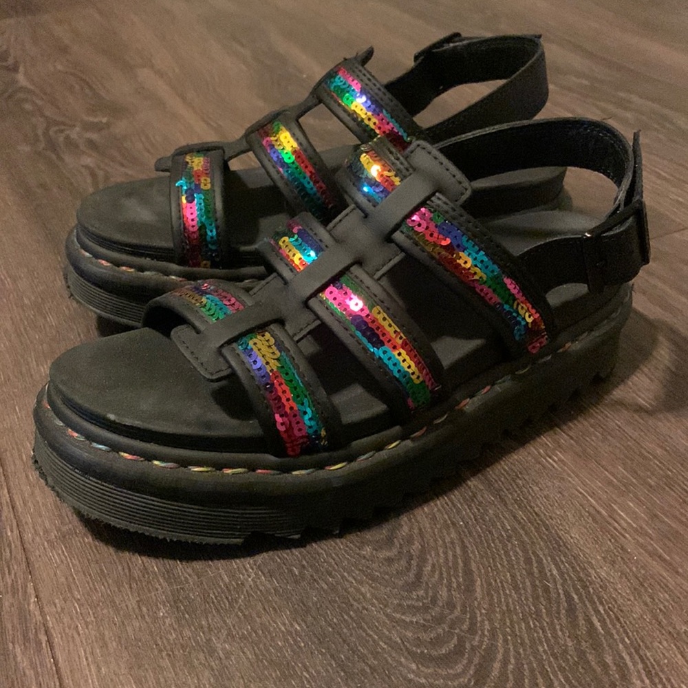 Yelena rainbow sequence sandals